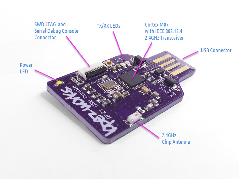 ARM Cortex M0+ atsamr21 internet-of-things IOT smart usb dongle 802.15.4 PCB components